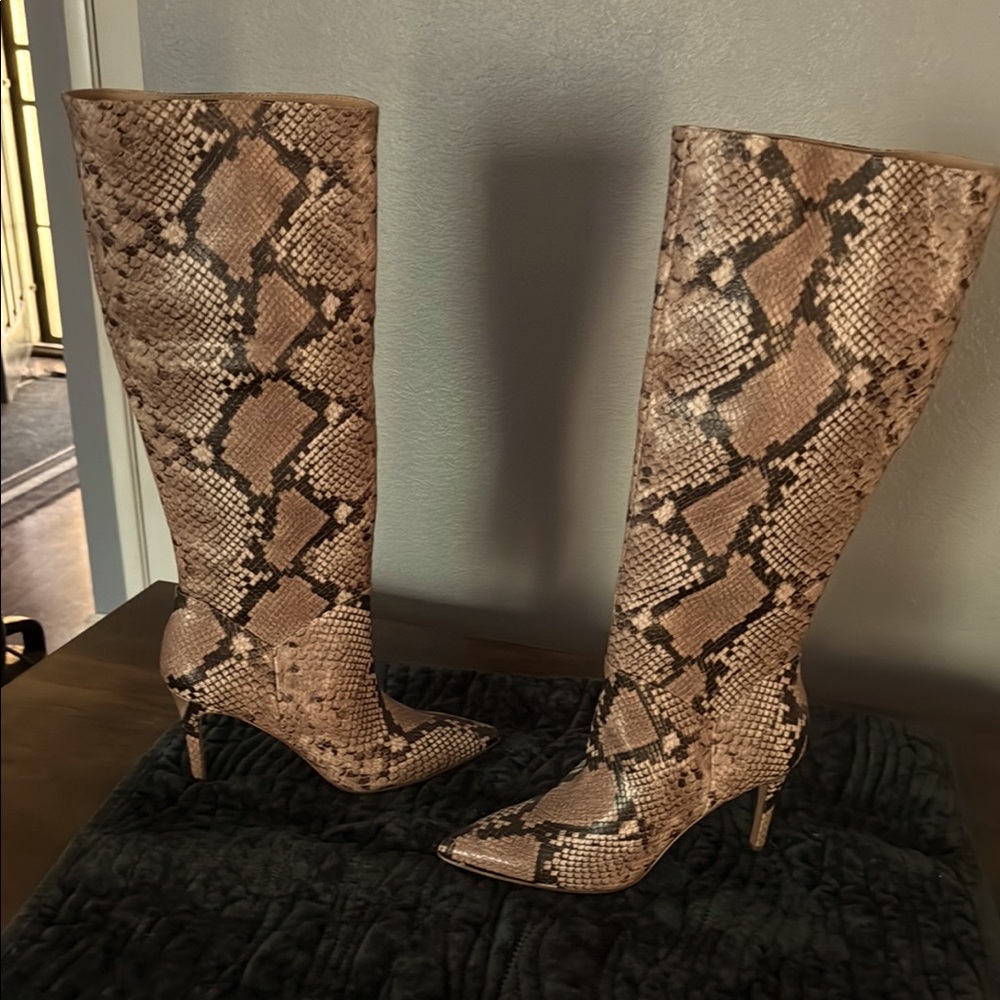 Brown Snakeskin Heeled Boots with Stiletto Heel